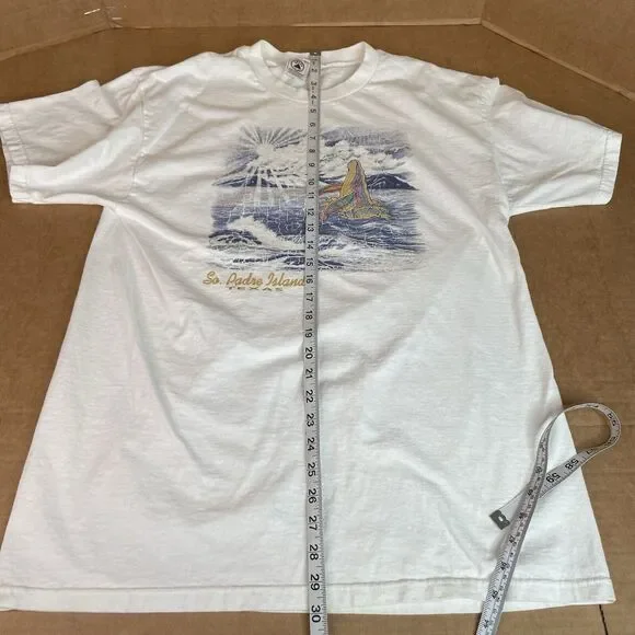 Vintage South Padre Island Tx Graphic T Shirt, Large, White, Delta, Whale - Picture 7 of 7